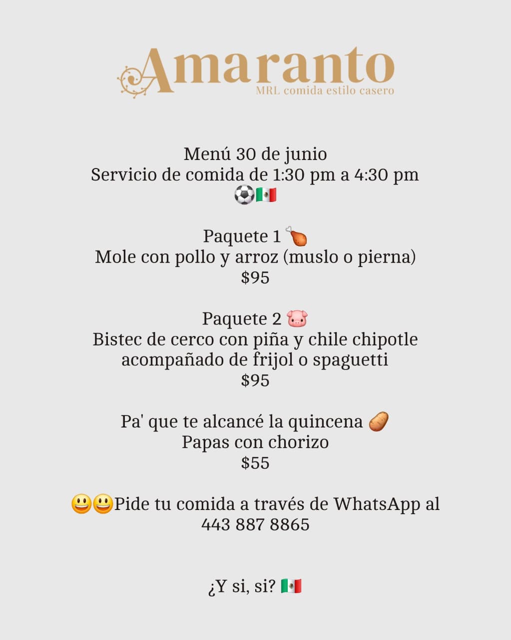 Menú del día de Amaranto Morelia: comida casera en Morelia, Michoacán